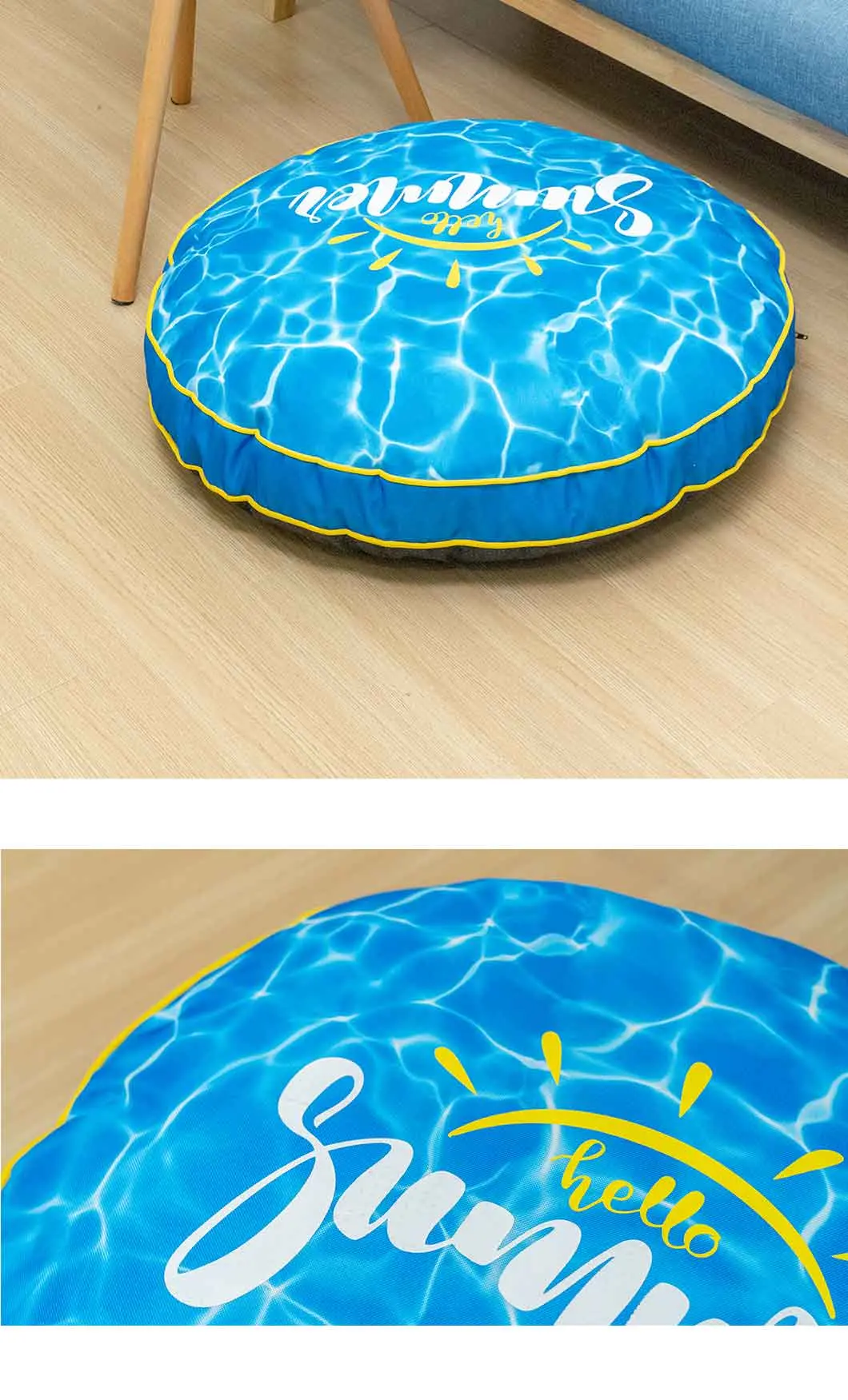 Rena Pet New Design Summer Water Ripple Printing Oxford Fun Character Round Cooling Pet Mattress