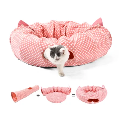 4 in 1 Pink DOT Sweet Style Haustier-Katzenbett, abnehmbares, faltbares Katzentunnelbett