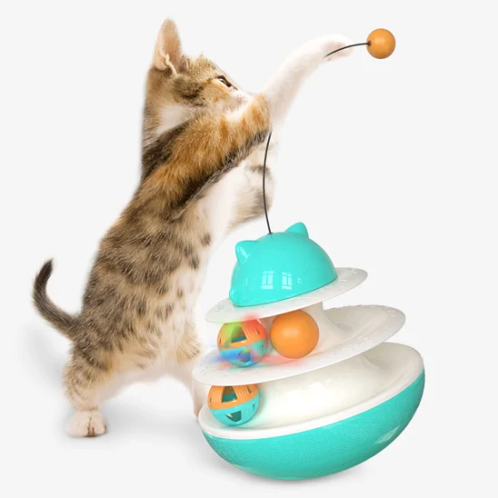 Voovpet Haustier-Katzenspielzeug mit zwei Ebenen, interaktiver Tumbler-Turm, verfolgt die Intelligenz der Katze, Unterhaltung, dreifache Scheibenball-Trainingsplatte, Kätzchen