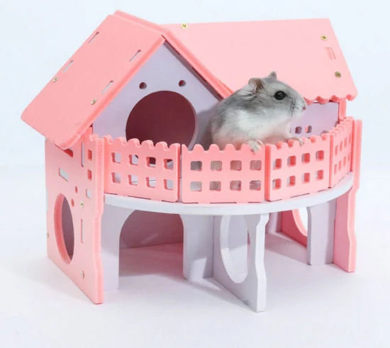 2-stöckiges Hamsterhaus mit Treppe, schönes Haustier-Rosa-Schloss, Versteck für Mäuse, Ratten, Hamsterkäfig, Nest, zweischichtiges Holzhaus, zum Schlafen, Trainieren, Spielen, Spielzeug Wbb17424